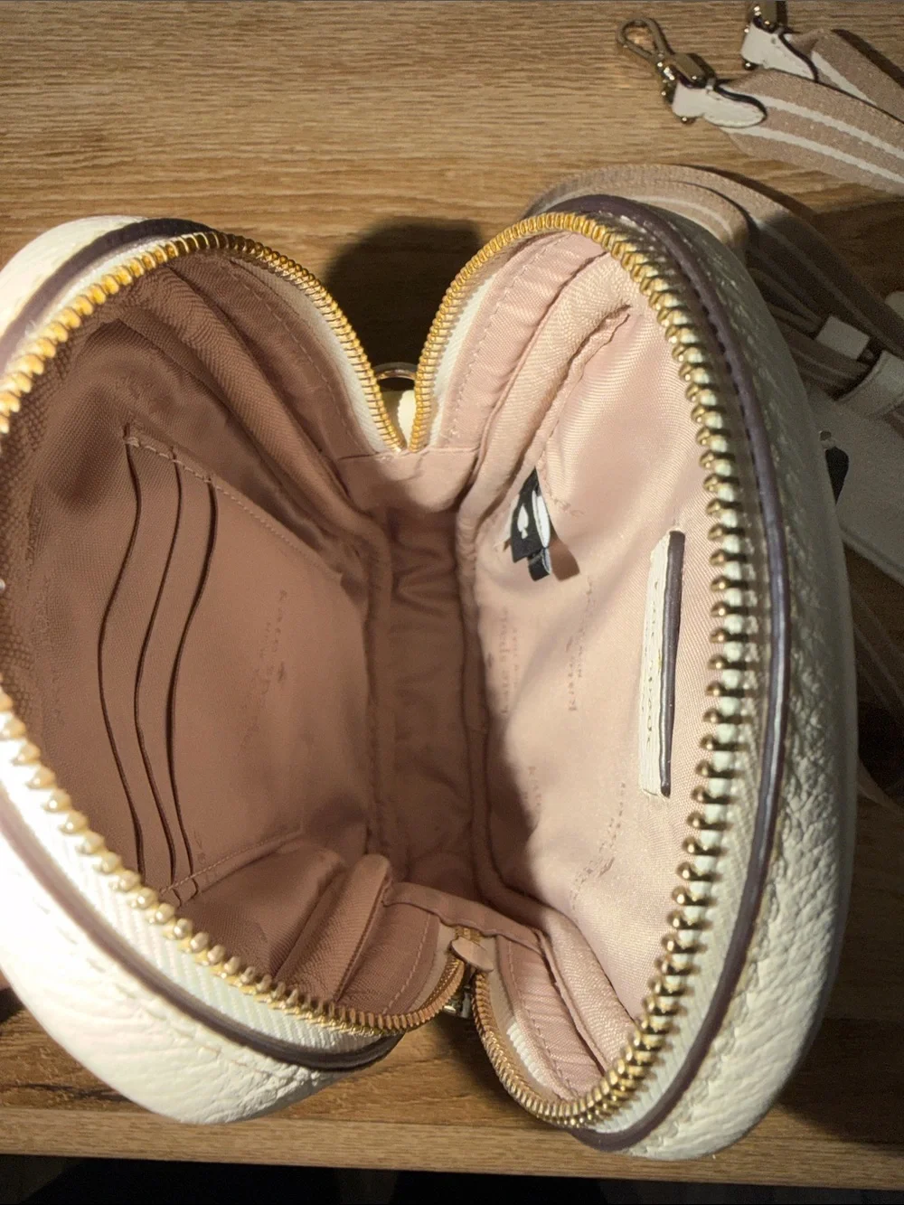 kate spade Cream Pebbled Leather Crossbody Phone Pouch with Gold Logo